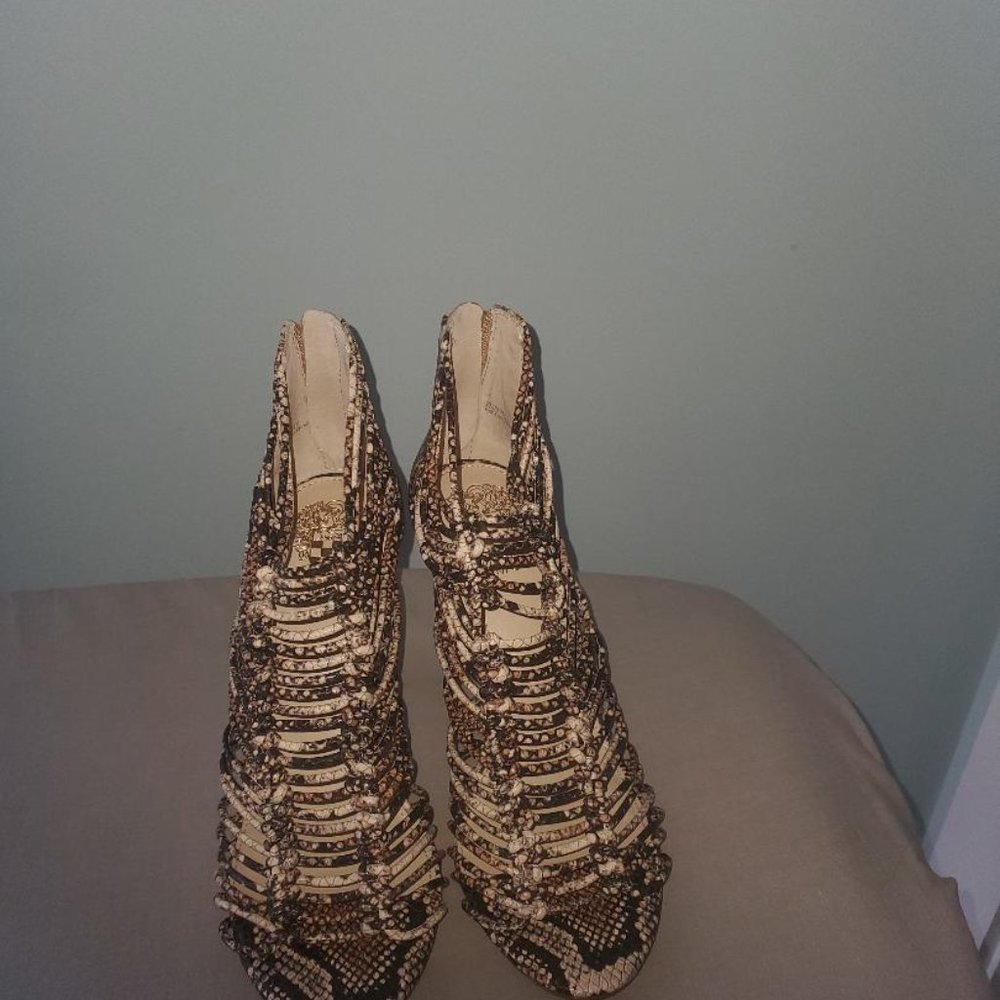 Vince Camuto snakeskin peep toe booties